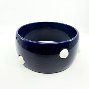 Navy Blue White Cabochon Wide Bangle Bracelet Chunky Mod Statement Y2K Gift